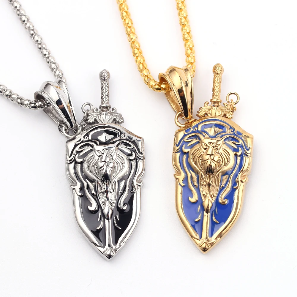 Модель оружия воина World of Warcraft ожерелье мужской Меч Щит Подвески синяя игра