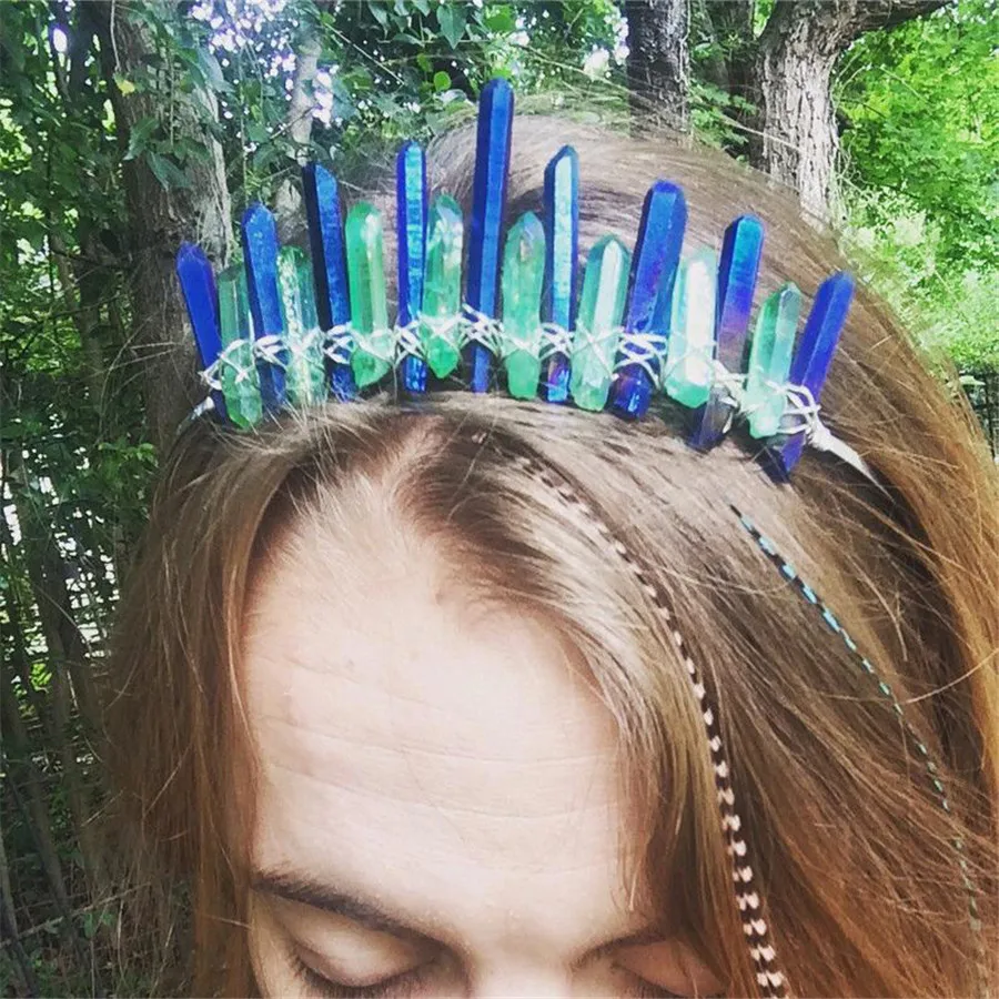 Тиара ручной работы Хрустальная кварцевая корона искусственная синяя