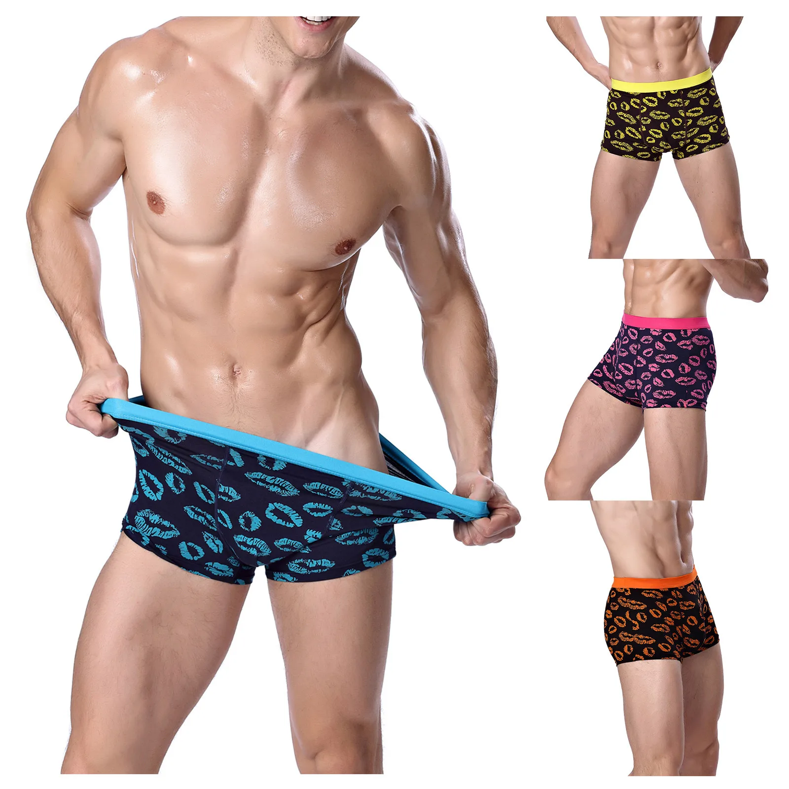 

High Quality Sexy Lips Printing Men's Boxer Underwear Soft Boxershorts Bamboo Fiber Underpants 3D Pouch Shorts Male Panties
