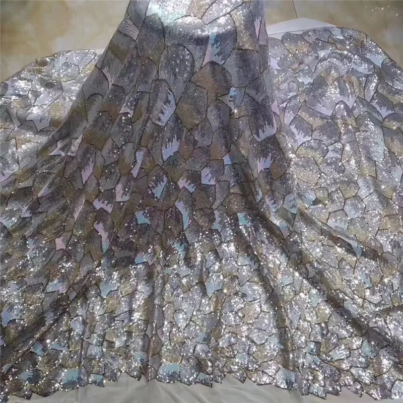 African Lace Fabric For Wedding Dress High Quality French With sequins Fashion Nigerian silver | Дом и сад