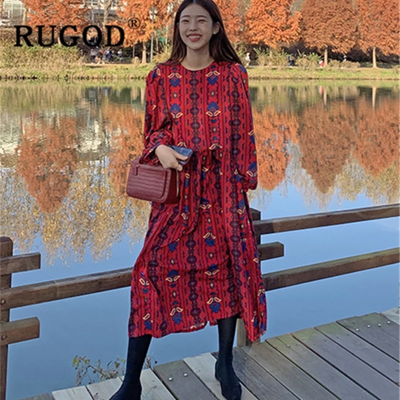 RUGOD винтажное Свободное длинное женское платье корейское шикарное весеннее с