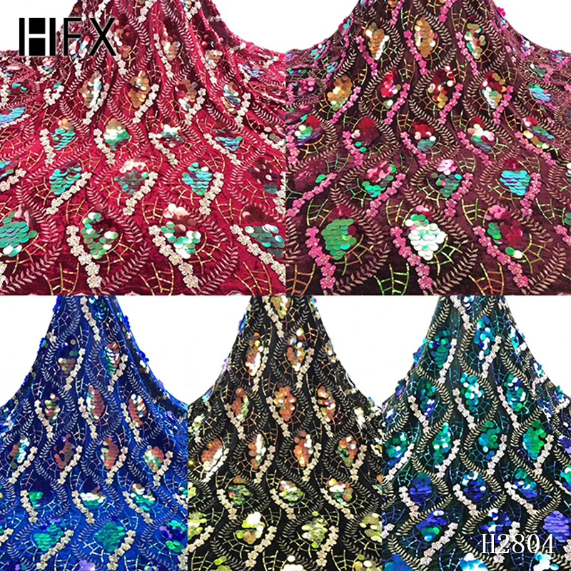 

HFX 2019 Latest African Lace Fabric High Quality 3d Big Sequins Lace Fabric French Nigerian Lace Fabric Embroidery Tulle Lace 5yards H2804