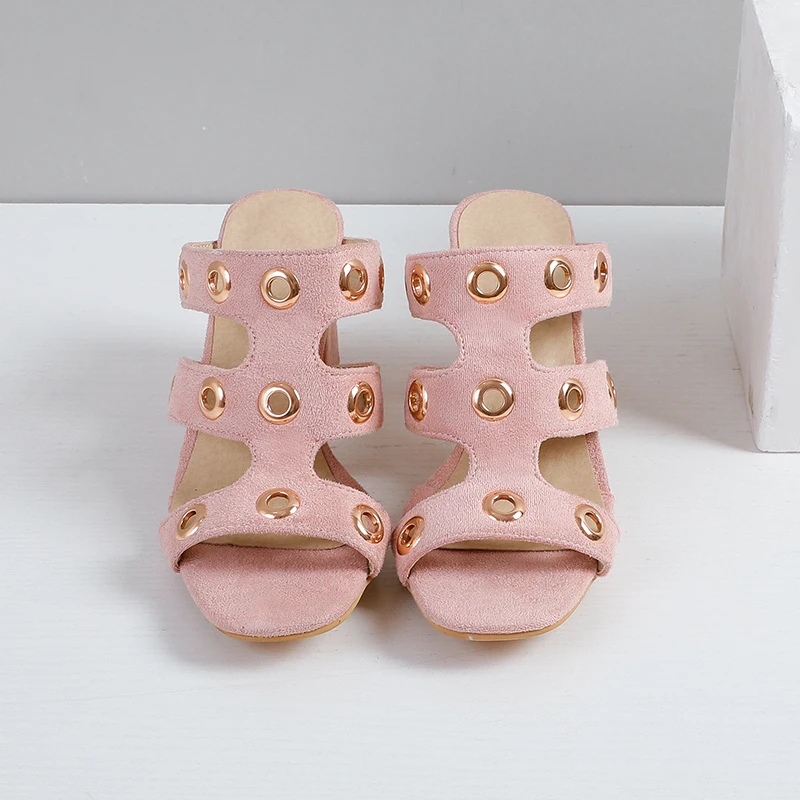 

2021 New High Heels Women Slippers Metal Decoration Thick Heels Modern Slippers Summer Sandals Fashion Casual Women's Shoes