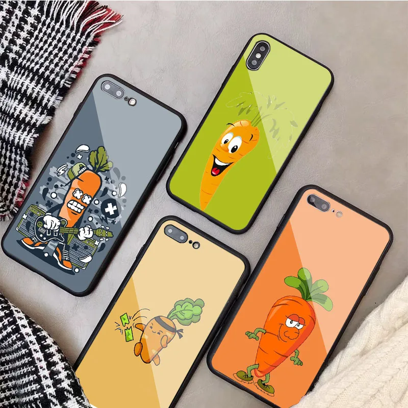 Чехол для телефона из закаленного стекла с морковкой iphone 12 11 Pro Max 5 6 7 8 PLUS X XS XR XSMax