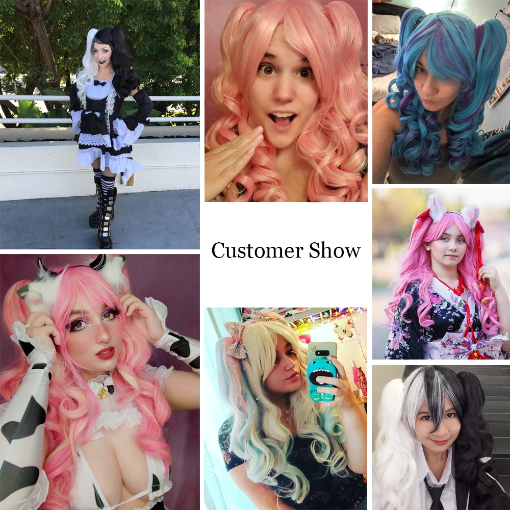 Длинные искусственные волосы с 2 хвостиками для Хэллоуина красный черный