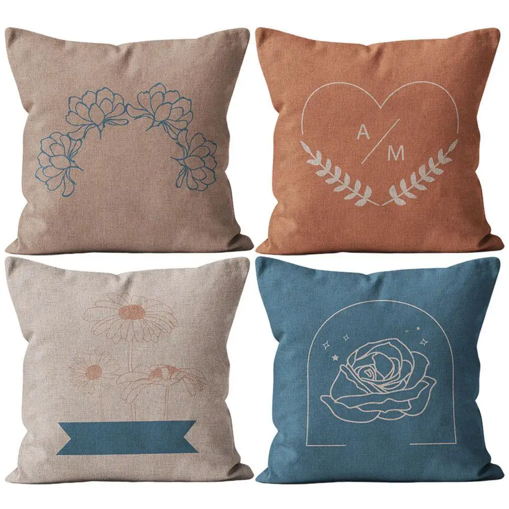 

Navy Cushion Cover Linen Flower Throw Pillow Case Car Decor Home Decoration Abstract Decorative Pillowcase 45*45cm