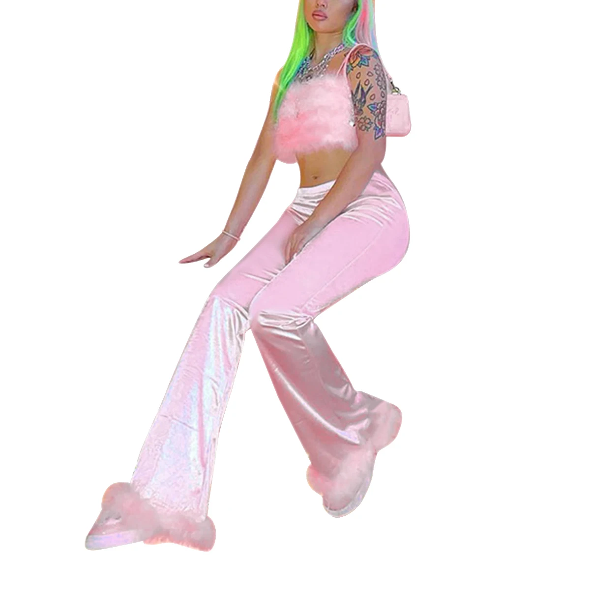 

Hirigin 2020 Women Feather Edge Fit Flare Pants, Pink Sweet Fashion Classic High Waisted Elastic Belt Yoga Flared Leggings