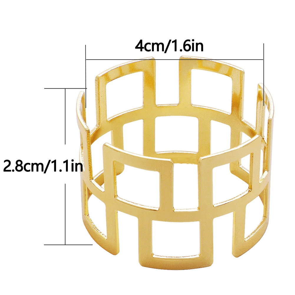 

6pcs Alloy Square Hollow Napkin Rings Dinner Gold Silver Color Napkin Holder Towel Serviette Tableware Ring Buckle Table Decor