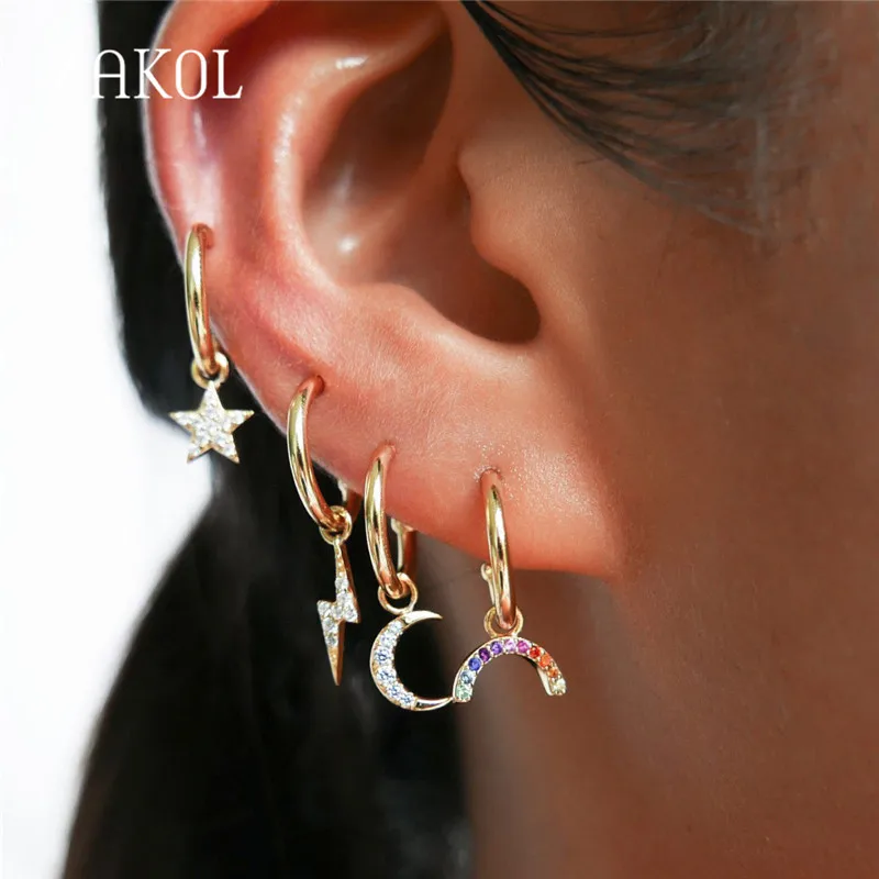 ZAKOL женские модные серьги с кристаллами 2020 золотые звезды луна молния милые для