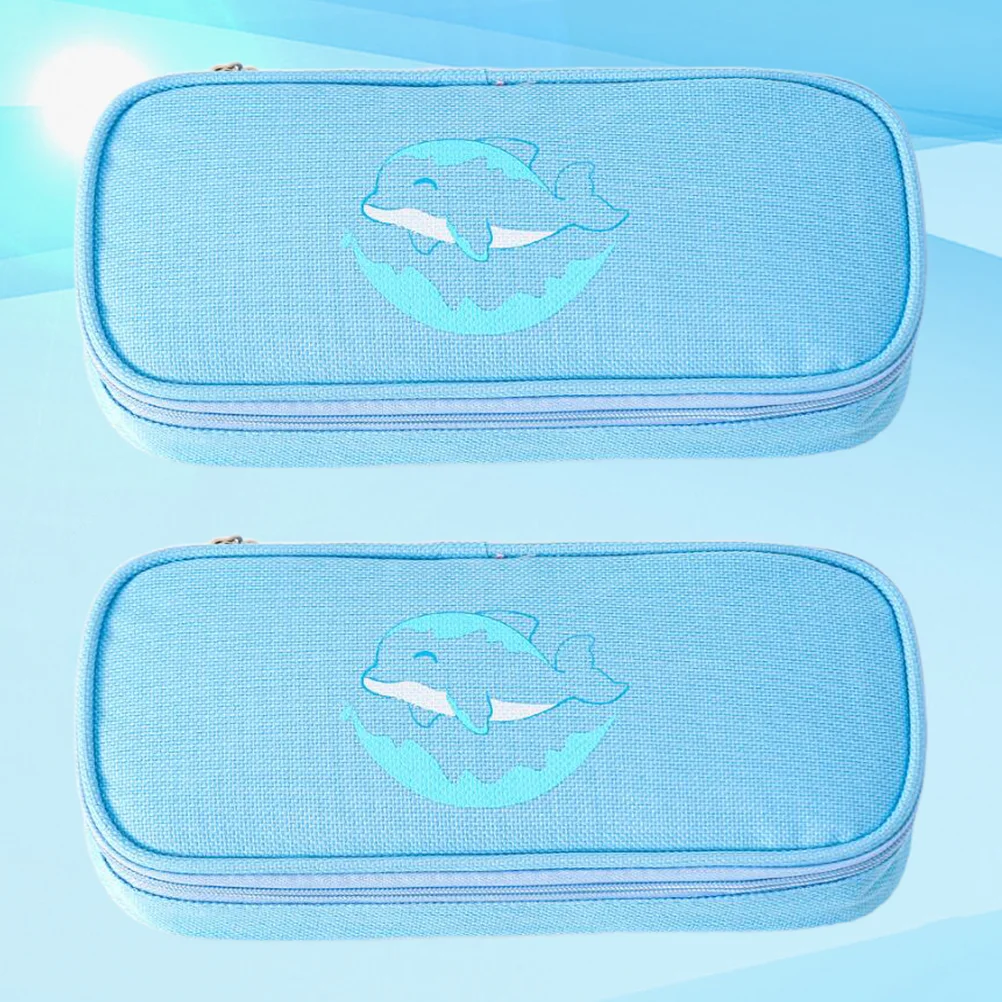 

2pcs Oxford Fabric Lovely Pencil Case Cartoon Animal Large Capacity Pen Storage Bag Stationery Pouch )