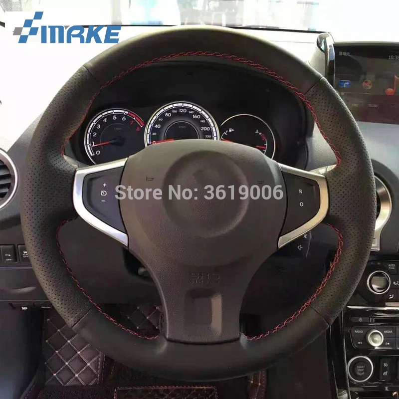 

For Renault Koleos High Quality Hand-stitched Anti-Slip Black Leather Red Thread DIY Steering Wheel Cover