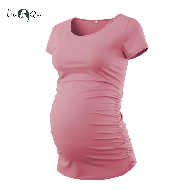 Топы для беременных Рубашки с короткими рукавами Футболки на пуговицах рюшами