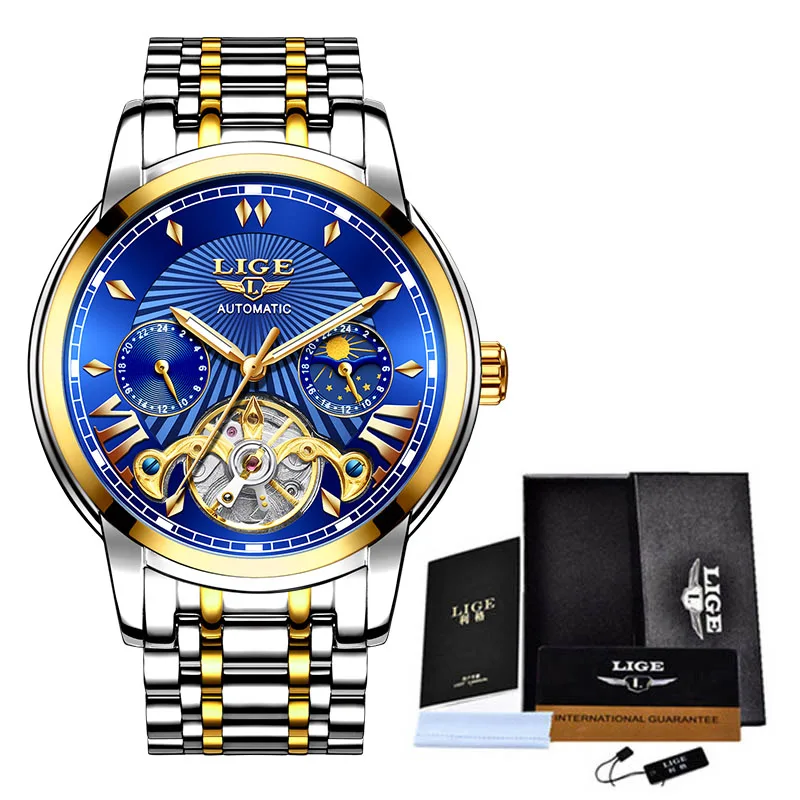

Relogio Masculino LIGE Men Watch Mechanical Tourbillon Luxury Fashion Brand Stainless Steel Sports Watches Mens Automatic Watch