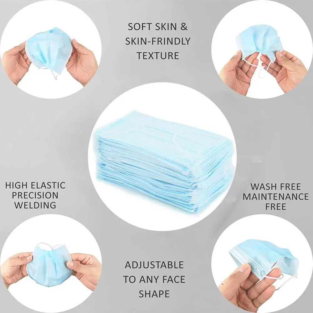 Синяя Пылезащитная маска Антивирусная одноразовая плиссированная для лица