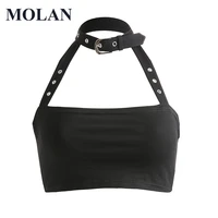molan sexy camis vest metal buckle hanging neck choker sexy ultra short small vest 2021 spring new female chic fashion top