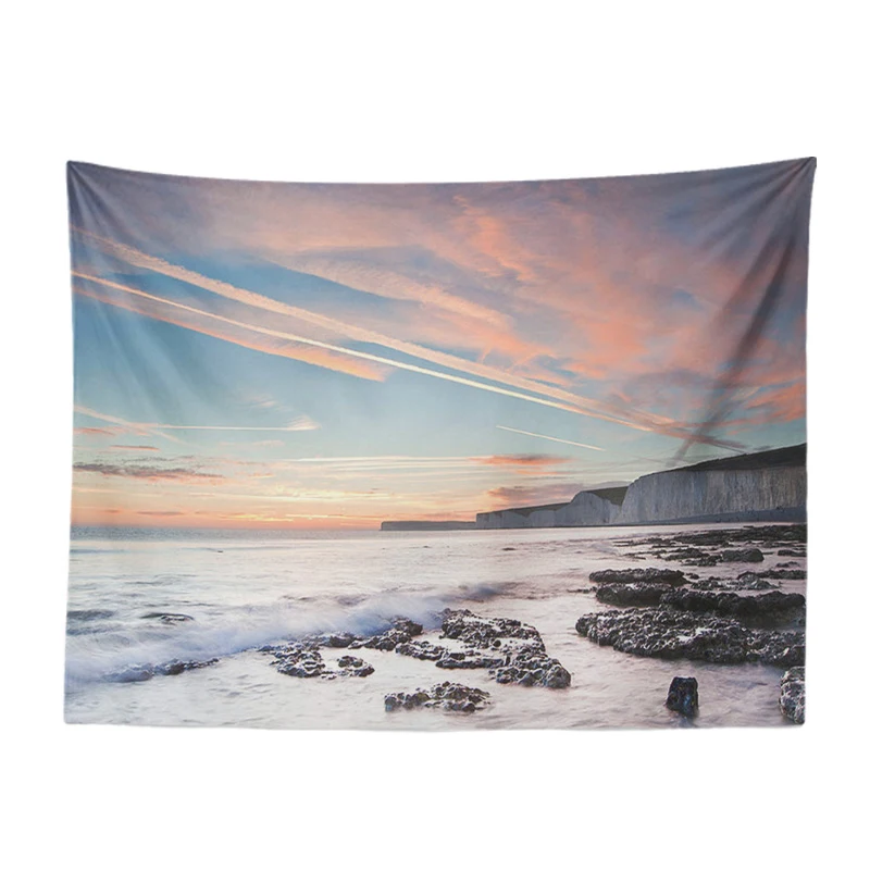 Красивый пейзаж фото гобелен закат у океана пляж гостиная спальня декор на стену наружное полиэфирное одеяло