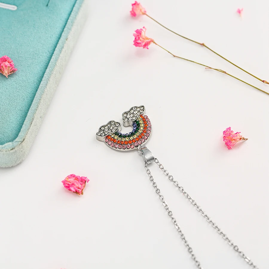 

Buipoey Golden Rhinestone Rainbow Pendant Necklaces For Women Girl Original Wedding Engagement Charm Wife Necklace Collar Gift