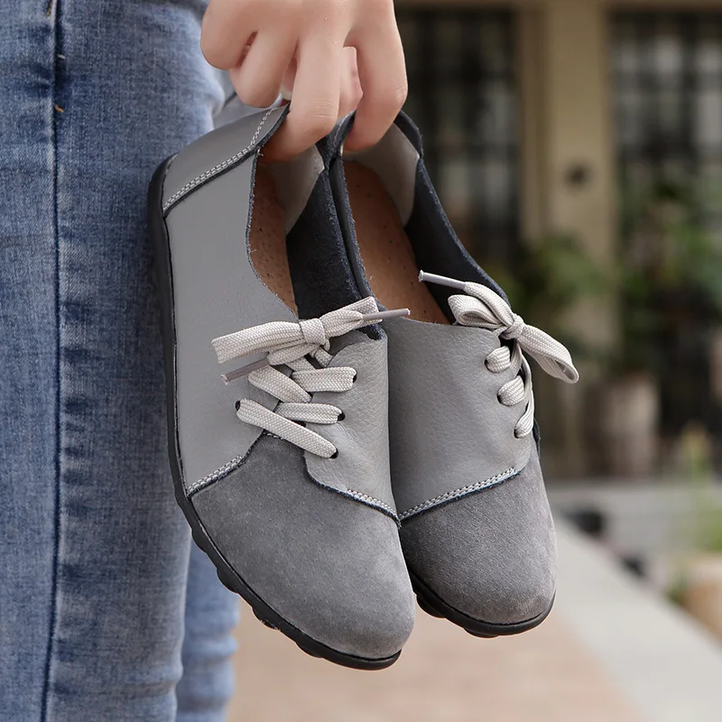 Lace Up Leather Shoes Women Flat Loafers Ladies Comfort Shallow Casual Shoes Female Moccasins Oxford Shoes Fashion Falts Shoes