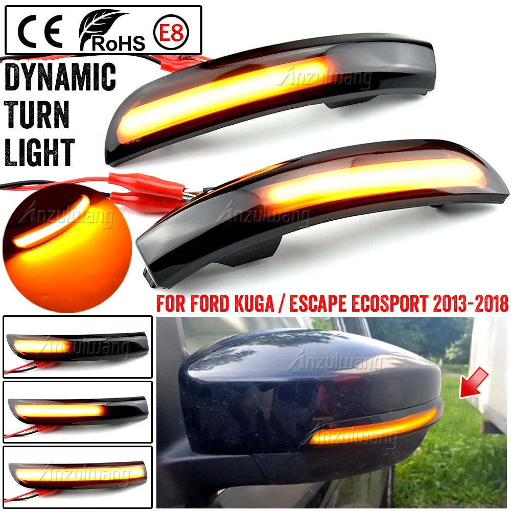 

For Ford Kuga Escape EcoSport 13-18 Focus 3 MK3 SE ST RS Dynamic Turn Signal Light LED Side Mirror Sequential Indicator