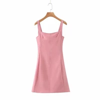 2022 women casual chiffon pink slim short dresses summer high waist sleeveless back zipper fashion girl sling mini dress
