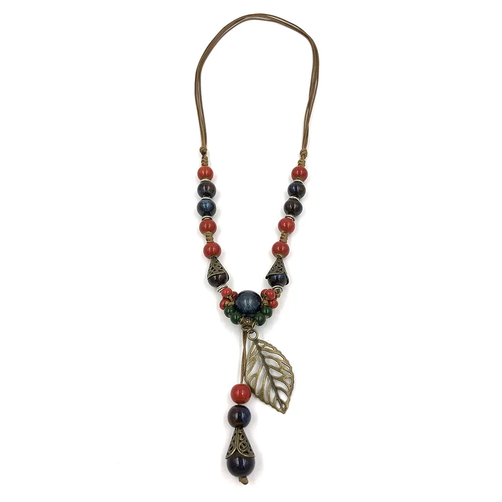 Винтажные этнические красочные керамические бусины в форме листика звеньевая