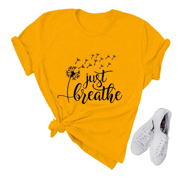

Just Breathe Women Tshirt Plus Size Harajuku Japanese Funny T Shirts 2020 Letter Casual Kawaii Tops Aesthetic Pink 2020 new