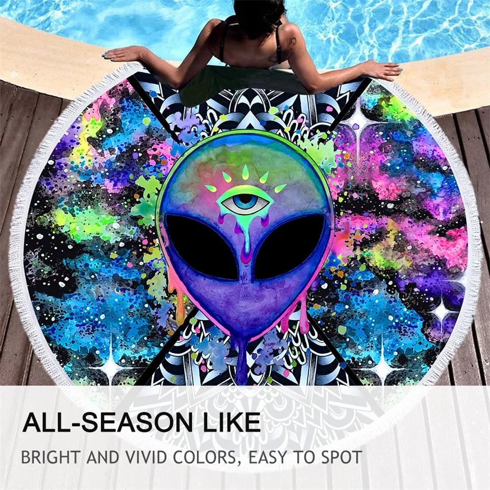 Trippy Alien by Brizbazaar круглое пляжное полотенце акварельный гобелен блюдце глаз Toalla банное полотенце с кисточкой 150 см коврик с мандалой