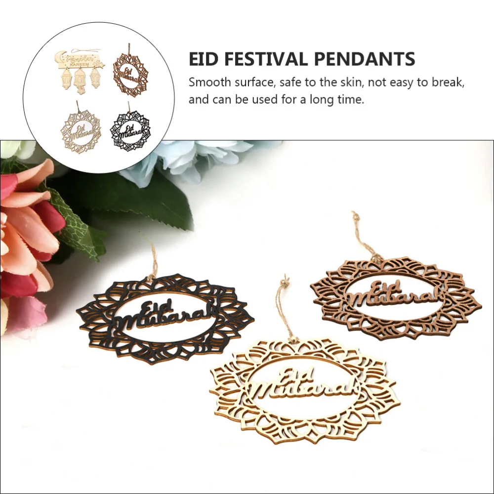 

4pcs Home Decoration Hanging Plaque Ramadan Wooden Pendant for Eid Ramadan