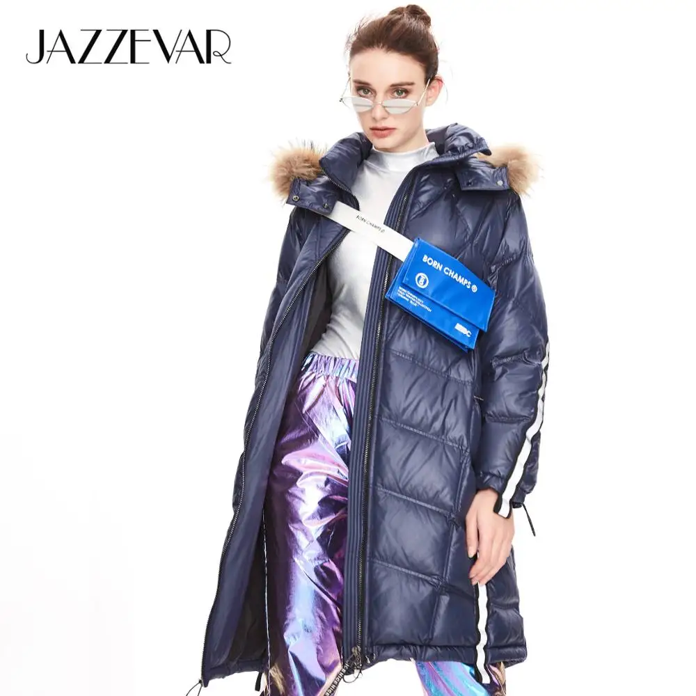JAZZEVAR 2022 Winter New Arrival Women Down Jacket with A Fur Collar Fashion Style with A Hood Long Clothes
