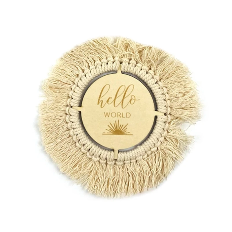 

Newborn Monthly Growth Recording Milestone Card Handmade Tassels Wooden Teether