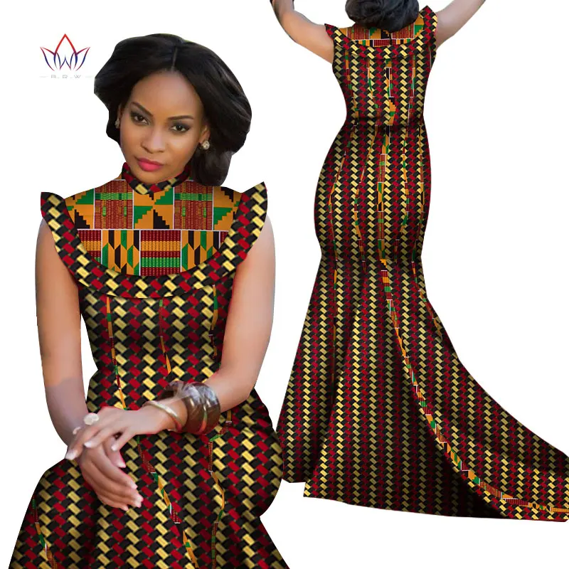 Женское Африканское Платье с принтом Bazin черное платье воротником стойкой и