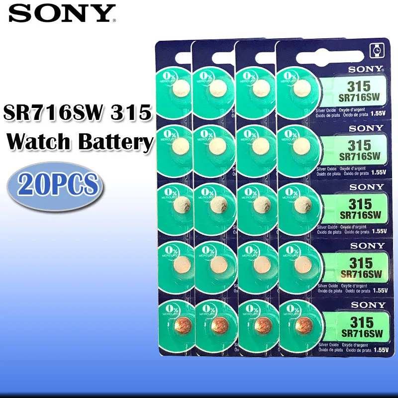 20 шт. Sony 100% оригинал 315 SR716 SR716SW 1 55 в оксид серебра часы батарея Кнопка монета