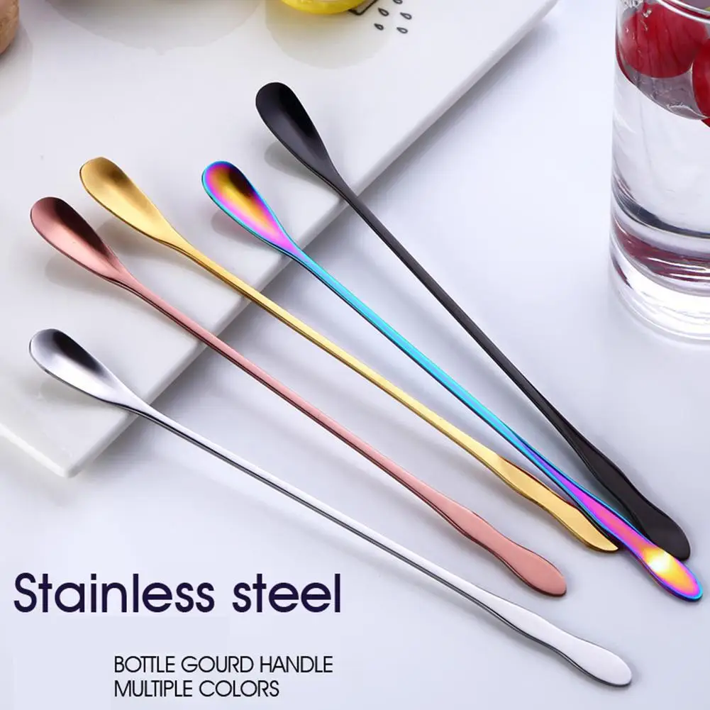 

Stainless Steel Spoon Long Gourd Handle Mixing Stirring Ice Tea Coffee Spoon Bar Tableware