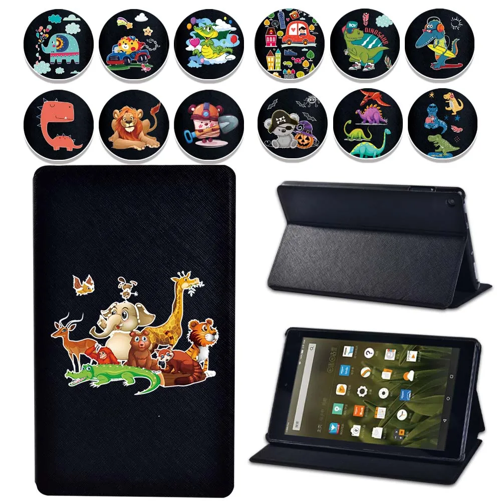 

Case For Fire 7 (5th 7th 9th Gen)/Fire HD 8 /Fire HD 10 with Alexa Printed PU Leather Cute Cartoon Stand Tablet Cover +Stylus