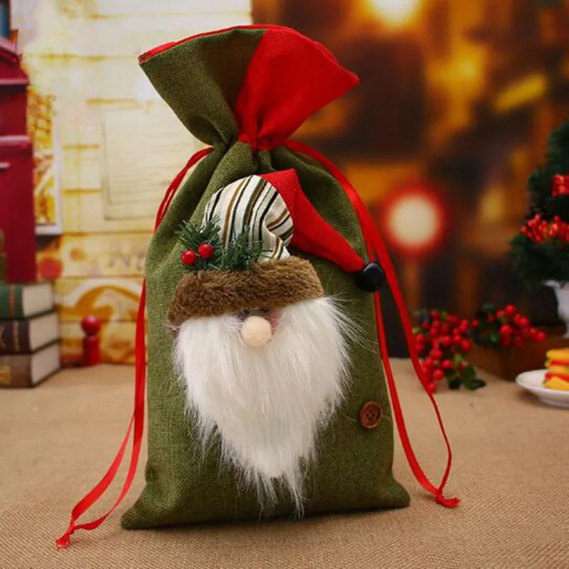 

2pcs/set Christmas Gift Supply Linen Candy Package Bag Doll Decorated Santa Claus Christmas Patry Supply