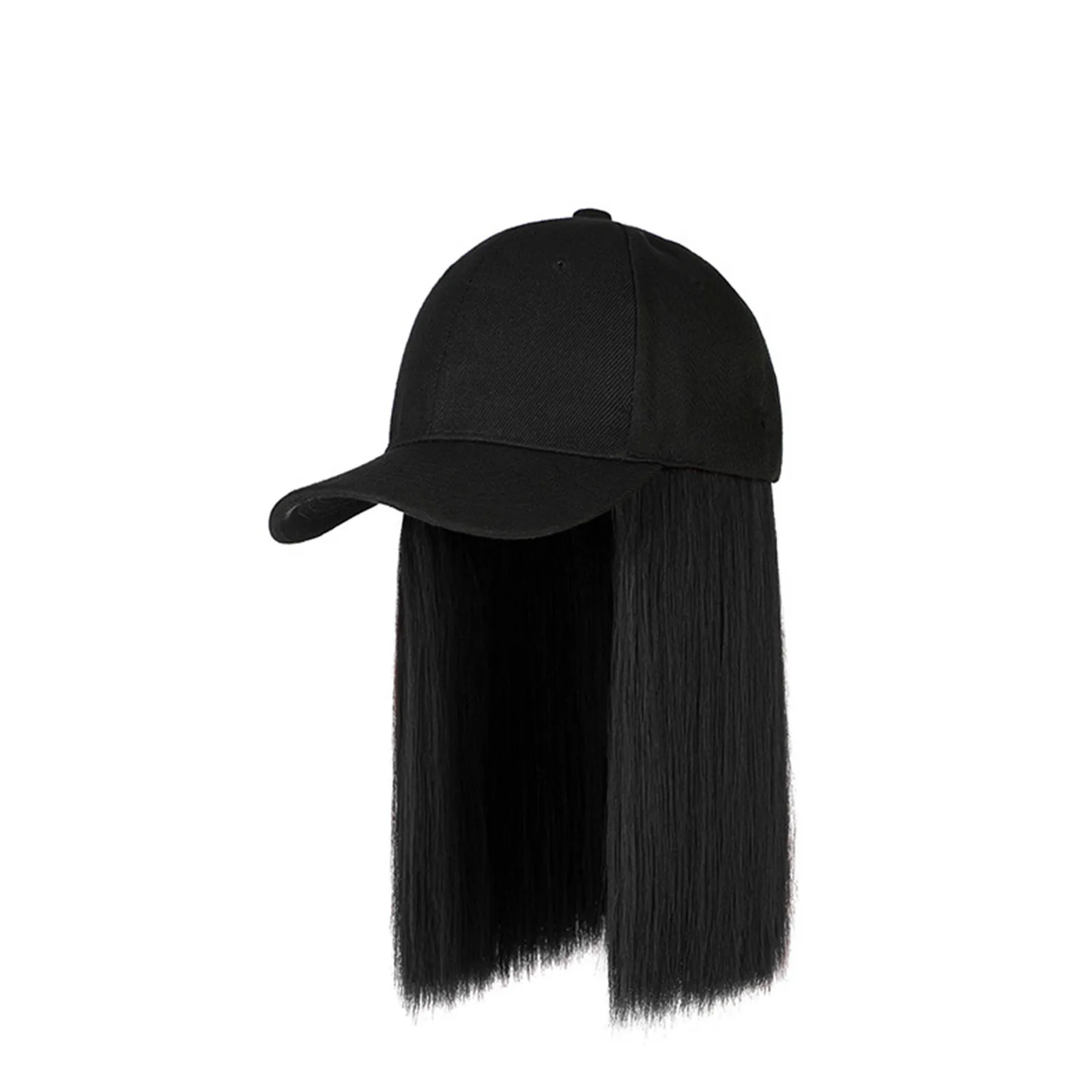Baseball Cap Hair Straight Hair Hairstyle Adjustable Wig Hat Attached Long Hair High Temperature Silk Headwear Hairs images - 6