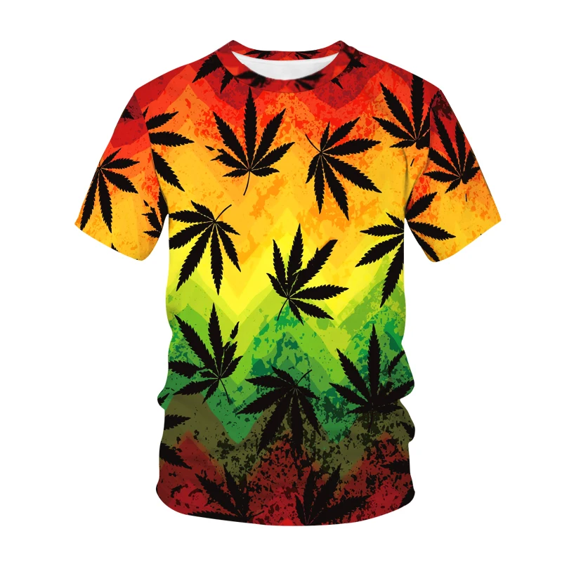 

Green Hemp Leaf T-Shirt Men and Women Grass 3d Printing Shirt Harajuku Short-Sleeved Casual Hip-hop Shirt Summer Plus Size Shirt