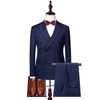 mens fashion business casual double breasted slim suit groom wedding tuxedo banquet dress party suit male blazerpantsvest