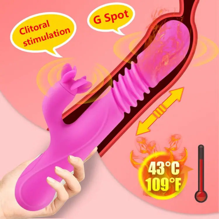 Кролик фаллоимитатор Отопление сосание вибратор двойной язык Cunnilingus Вибраторы