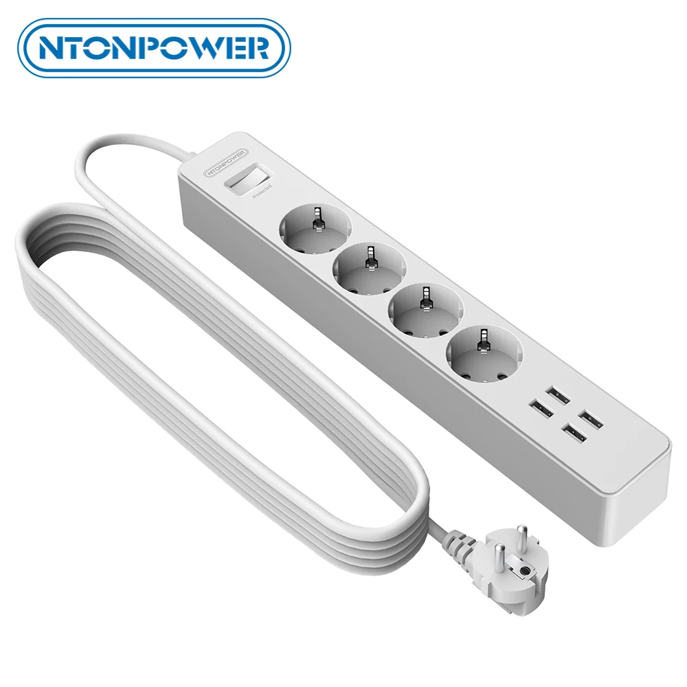 

NTONPOWER Network Filter Smart Power Strip with 3M Extension Cord EU Plug Surge Protector For Home Office USB Socket