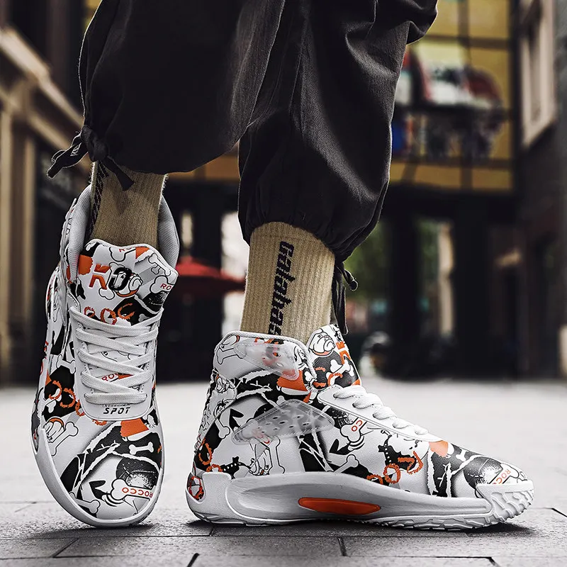 Autumn And Winter Fashion Graffiti Basketball Shoes Designer Men's Hip-hop Sneakers Outdoor High top Trend Sports Shoes Men