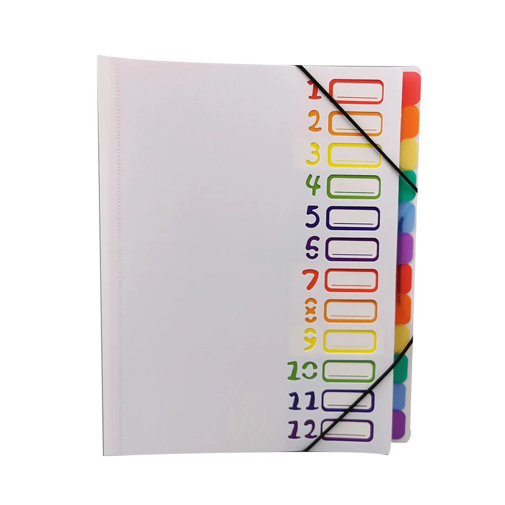 

Hot Sale A4 12 Pages File Folders Rainbow Document Holder Organizer with Slash Pockets PP Material