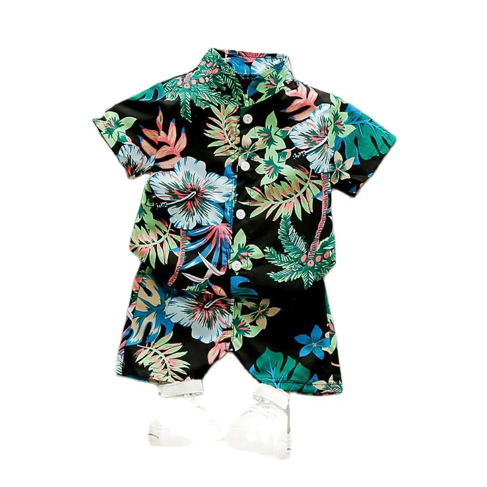 Комплект одежды для маленьких мальчиков с цветочным принтом летняя рубашка