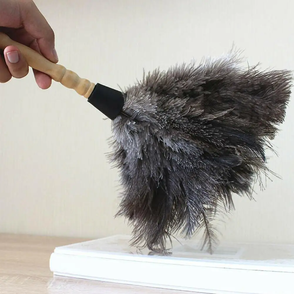 

About 30cm in Ostrich Natural Feather Duster Brush Long Handle Anti-static Cleaning Tool Household Furniturer Car Dust Cleaner