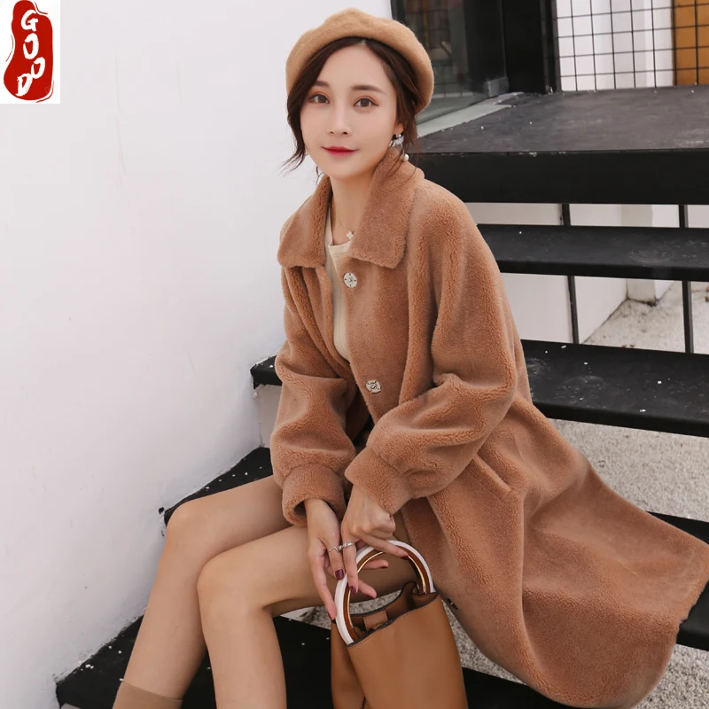 

Natural Sheep Shearing Jacket Women Real Fur Wool Parka Long Overcoat Autumn Winter Coat Female Spring Clothes LPL1361