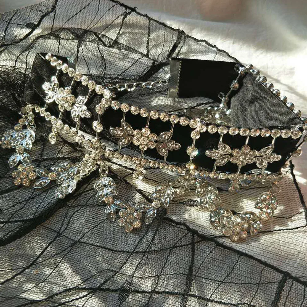 Модное с кристаллами стразами колье Цепочки и ожерелья бархат заявление для Для