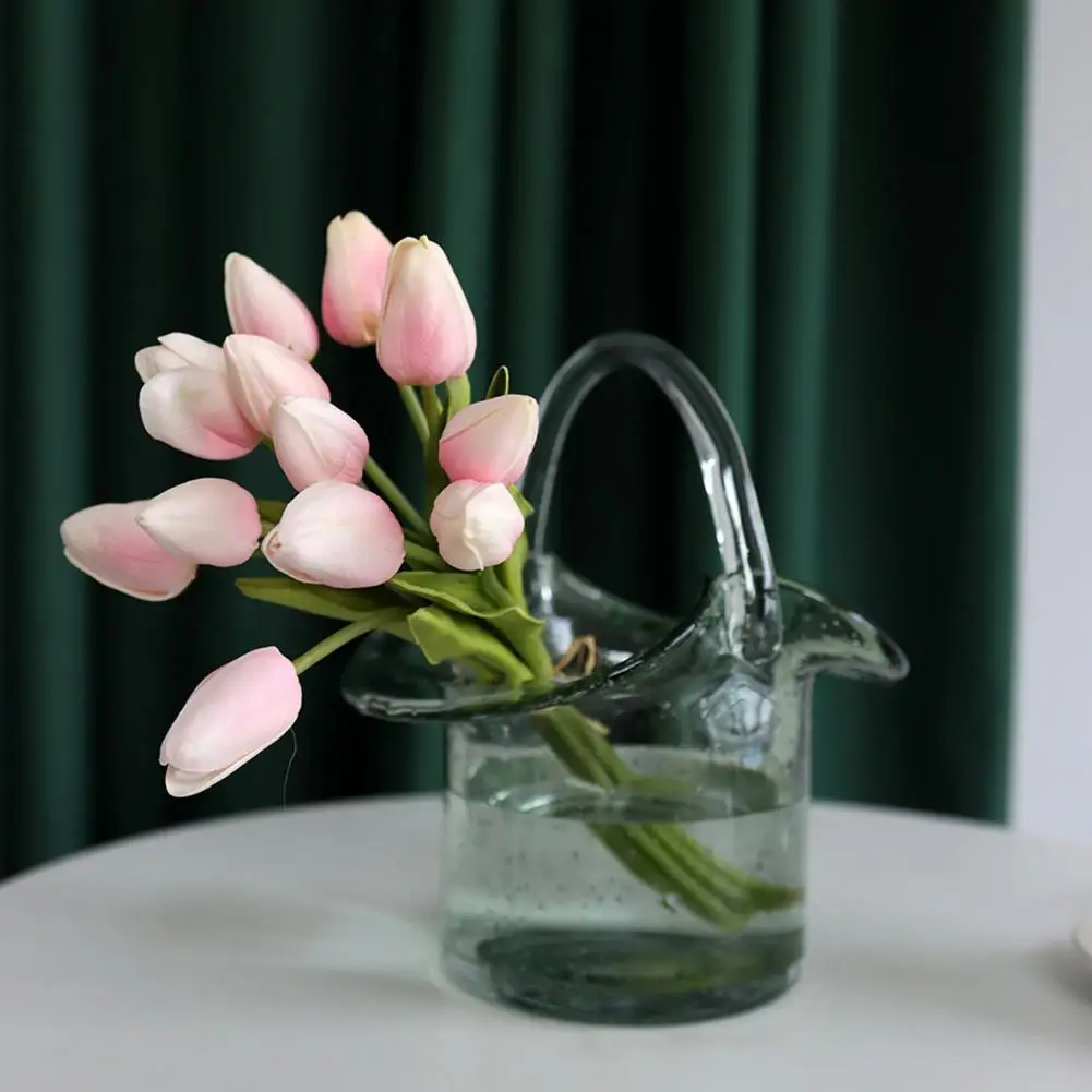 

1 Bouquet Artificial Tulip Charming DIY Faux Leather Wedding Props Fake Flower Bouquet for Table