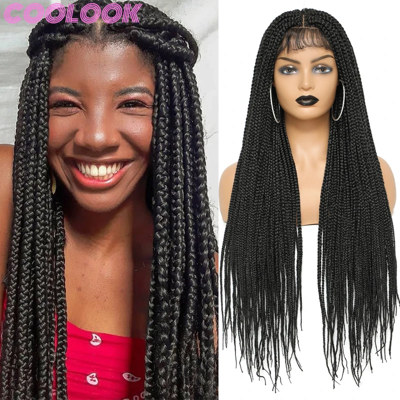 30   Long Box Braided Lace Wig Natural Black Box Braids Lace Front Wig Ombre Red Braid Synthetic Swiss Lace Wigs for Black Women