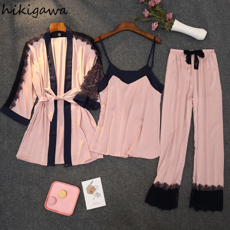 

Корейская свободная Пижама Hikigawa, женская летняя Пижама-тройка из вискозы, пикантные брюки на бретельках на весну и осень, ночная рубашка, Ха...