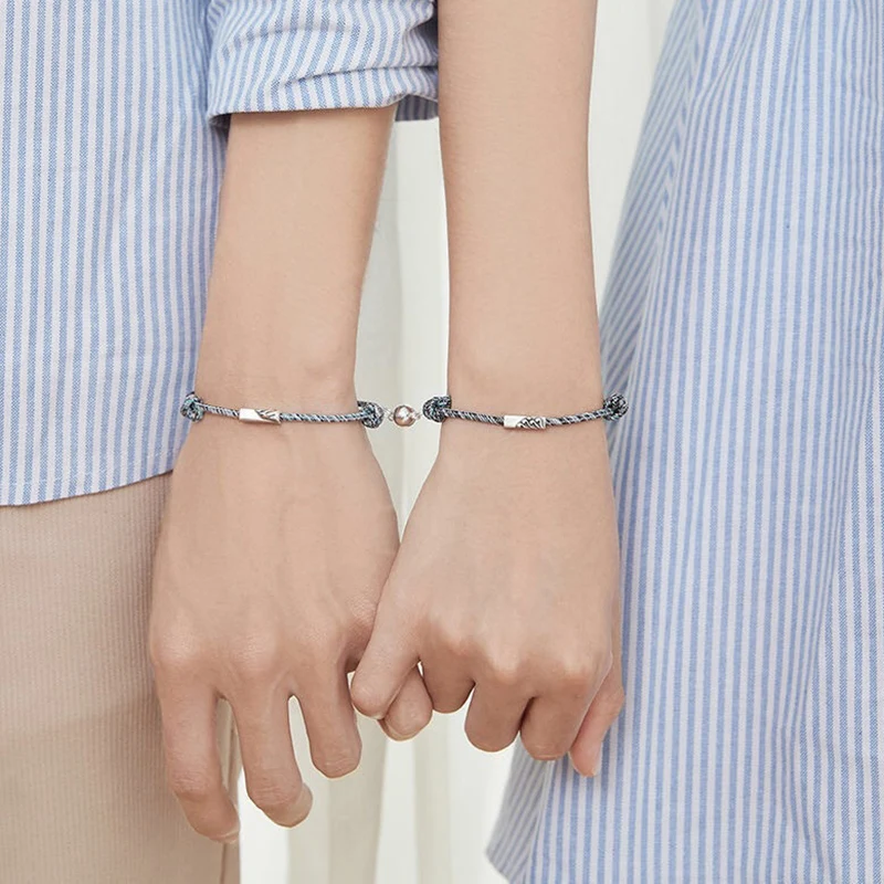 

Newest 2Pcs Couple Bracelet Love Token Friendship Rope Braided Distance Magnetic Jewelry for Lover Friends Sisters